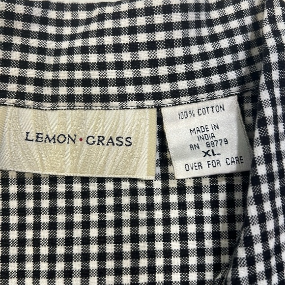 Lemon Grass - XL, Black and White Checkered Shirt Embroidery, Kitties - Picture 5 of 8